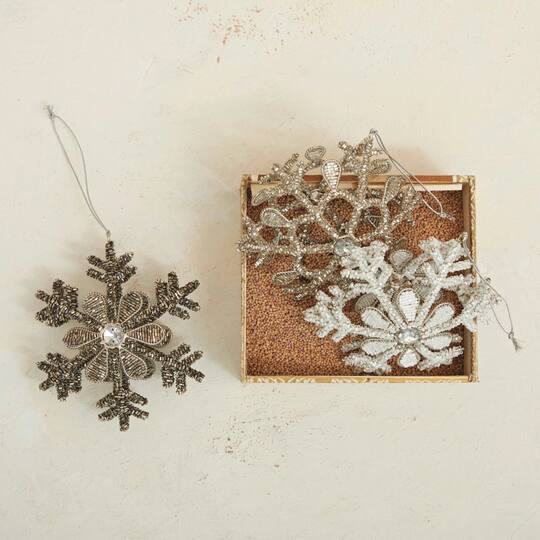 Hello Honey® 5.5" Gunmetal Finish & Beaded Metal Snowflake Ornament